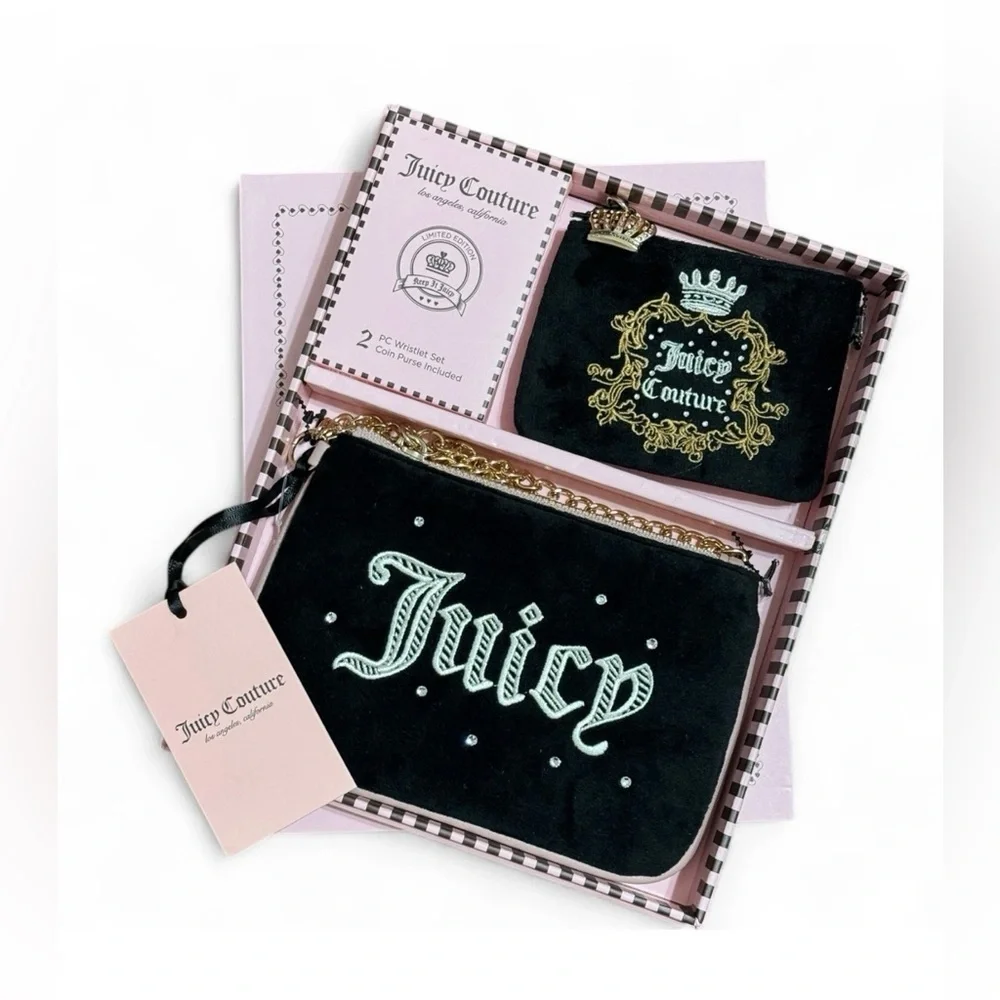 Juicy Couture Black and Gold Wristlet Duo Black Velvet, Limited Editin